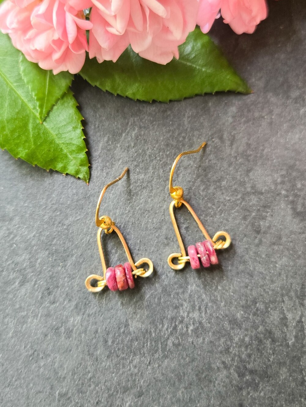 NWT Artisan-Made Pink Tourmaline Dainty Earrings - Picture 2 of 3